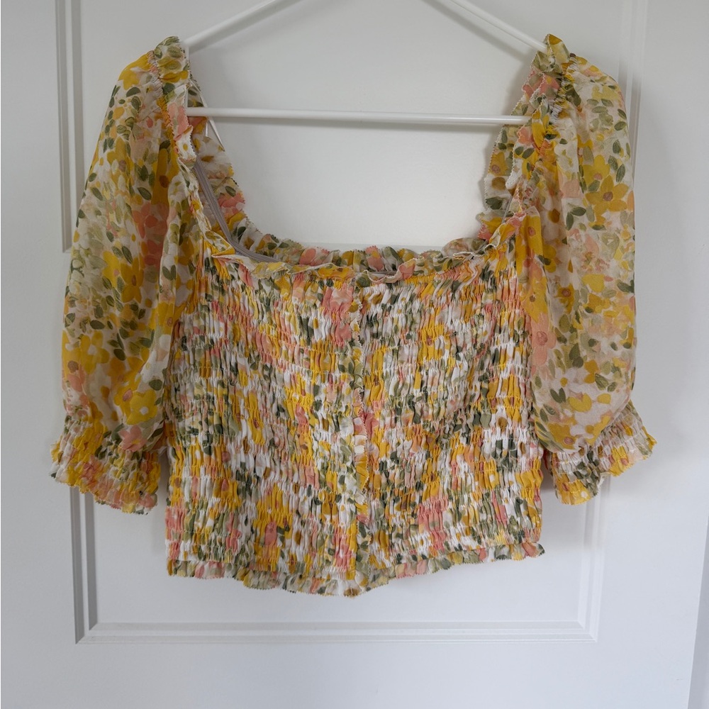 Astr Floral Smocked Top